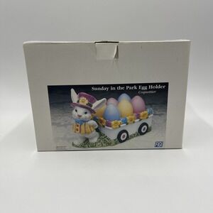 Vintage Figi Ceramic Easter Egg Cup Cart Holder Pulled By A Rabbit 6 Egg Candles